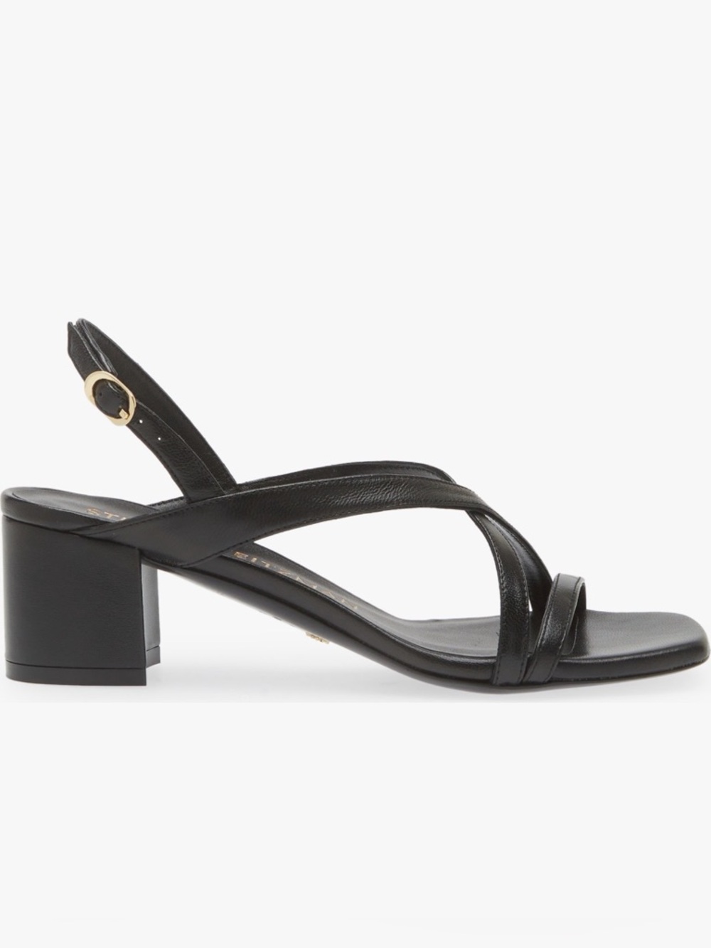 Stuart Weitzman Black Leather Cross-Strap Block Heel Sandal - Picture 2 of 7